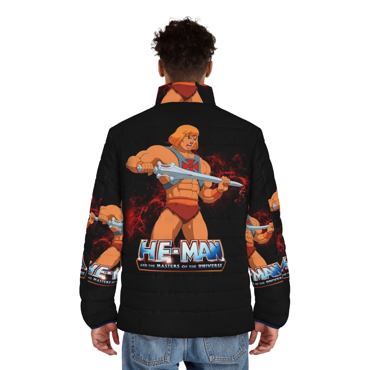 Retro He-Man Masters of the Universe Puffer Jacket with 80s inspired MOTU graphics - men back