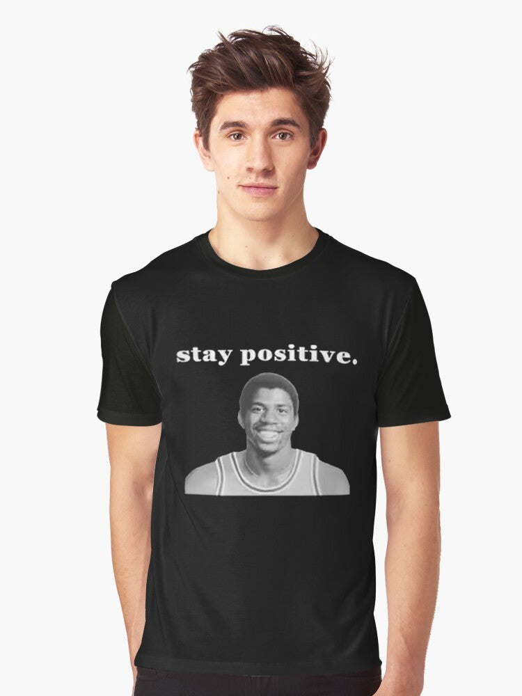 "Stay Positive" graphic t-shirt featuring a portrait of basketball legend Magic Johnson - Men