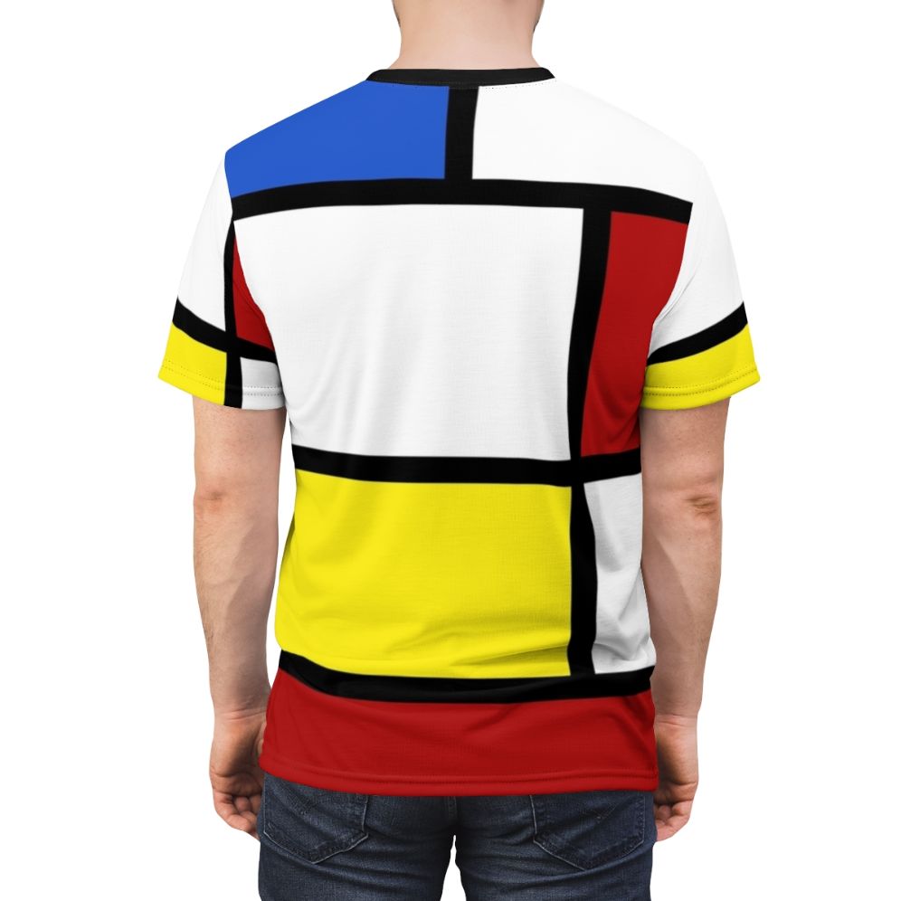 A white t-shirt with a bold box pattern in red and yellow, inspired by 1960s mod fashion. - men back