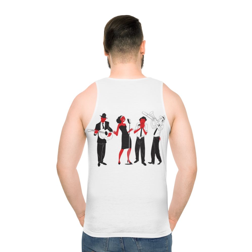 Blues band unisex tank top with delta blues and jazz singer design - men back