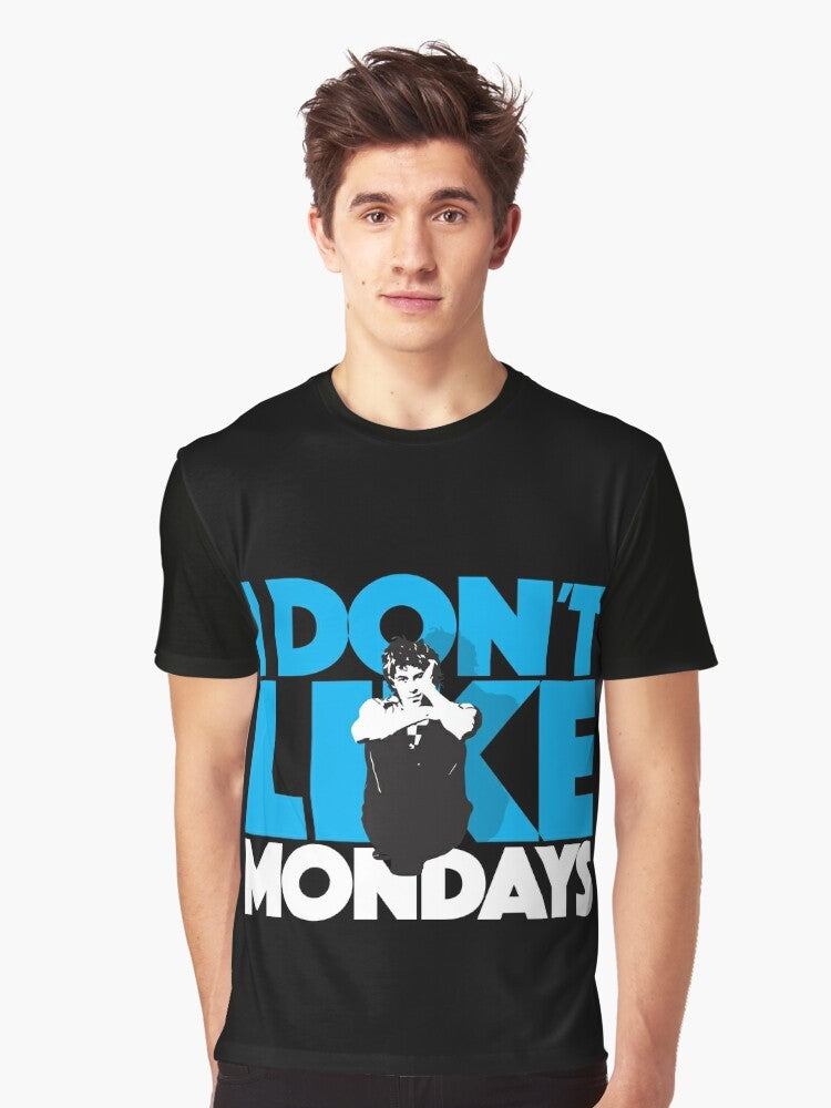 Vintage "I Don't Like Mondays" graphic t-shirt with 80s new wave punk style design - Men