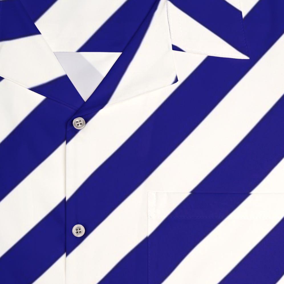 Blue and White Diagonal Stripe Hawaiian Shirt - Detail