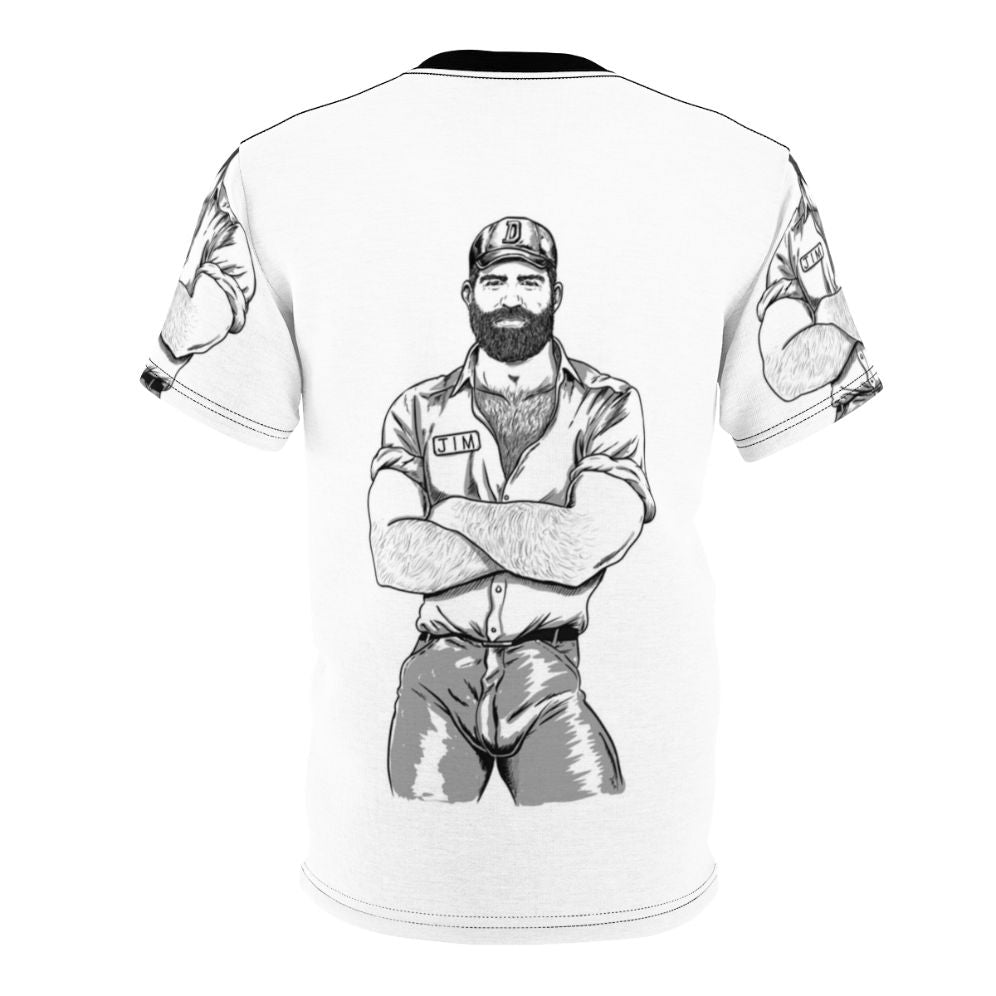 Homoerotic bear art t-shirt featuring a bearded, hairy man in a queer, vintage-inspired design - Back