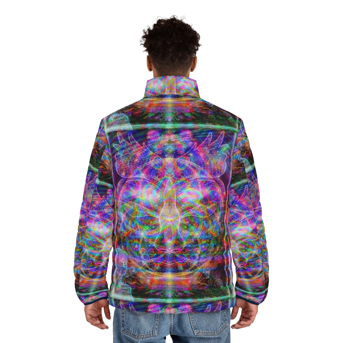 Metaphysical Realms Puffer Jacket - Visionary psychedelic clothing for the spiritual seeker - men back