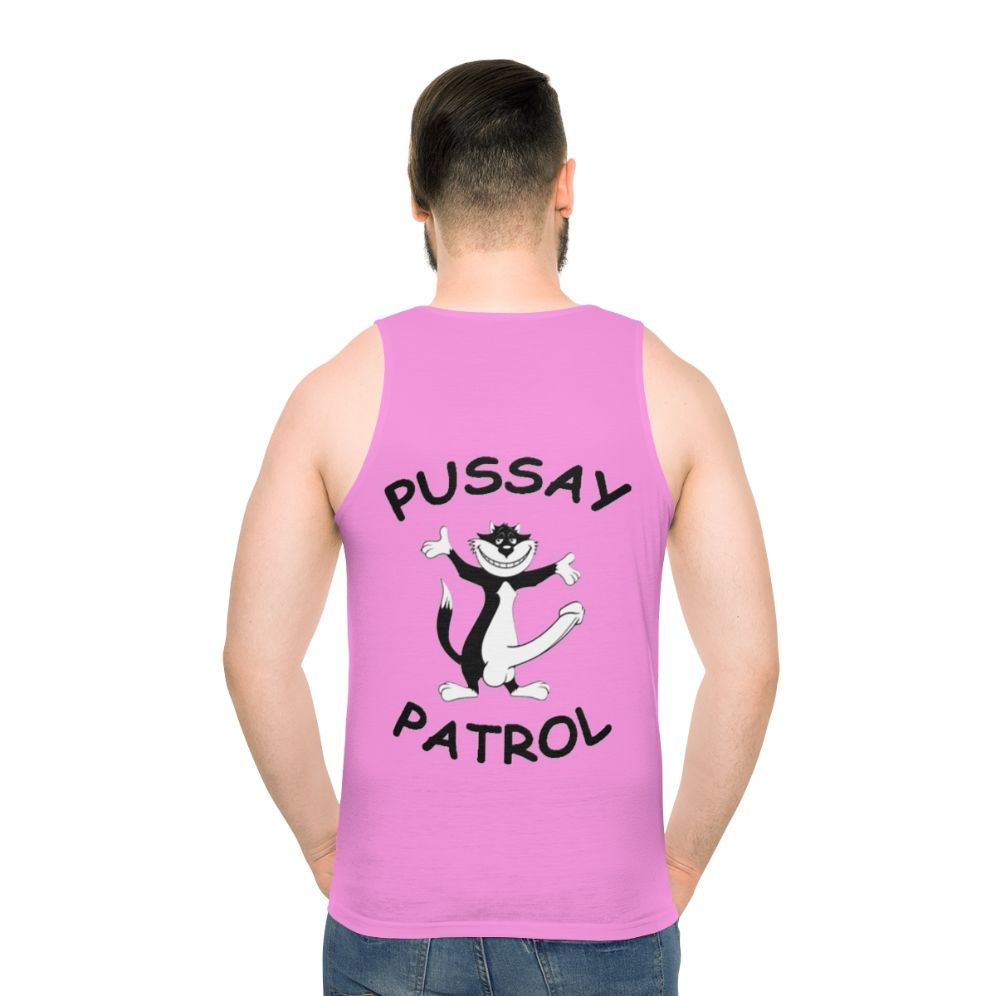 Unisex Pussay Patrol comedy TV show tank top - men back