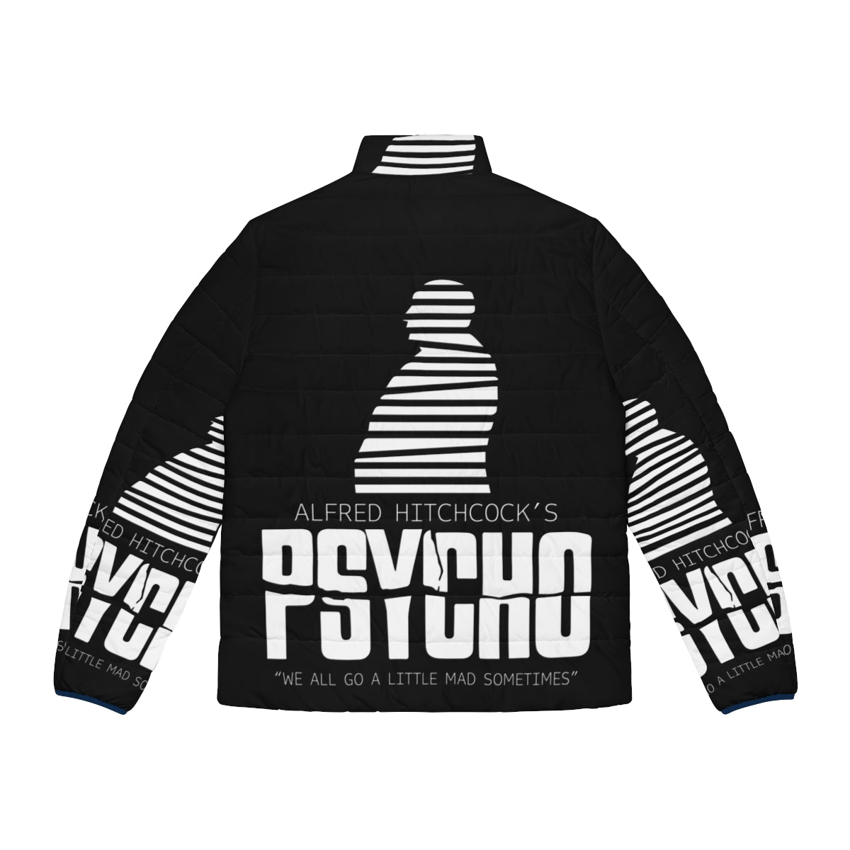 Alfred Hitchcock's Psycho Inspired Black and White Puffer Jacket - Back