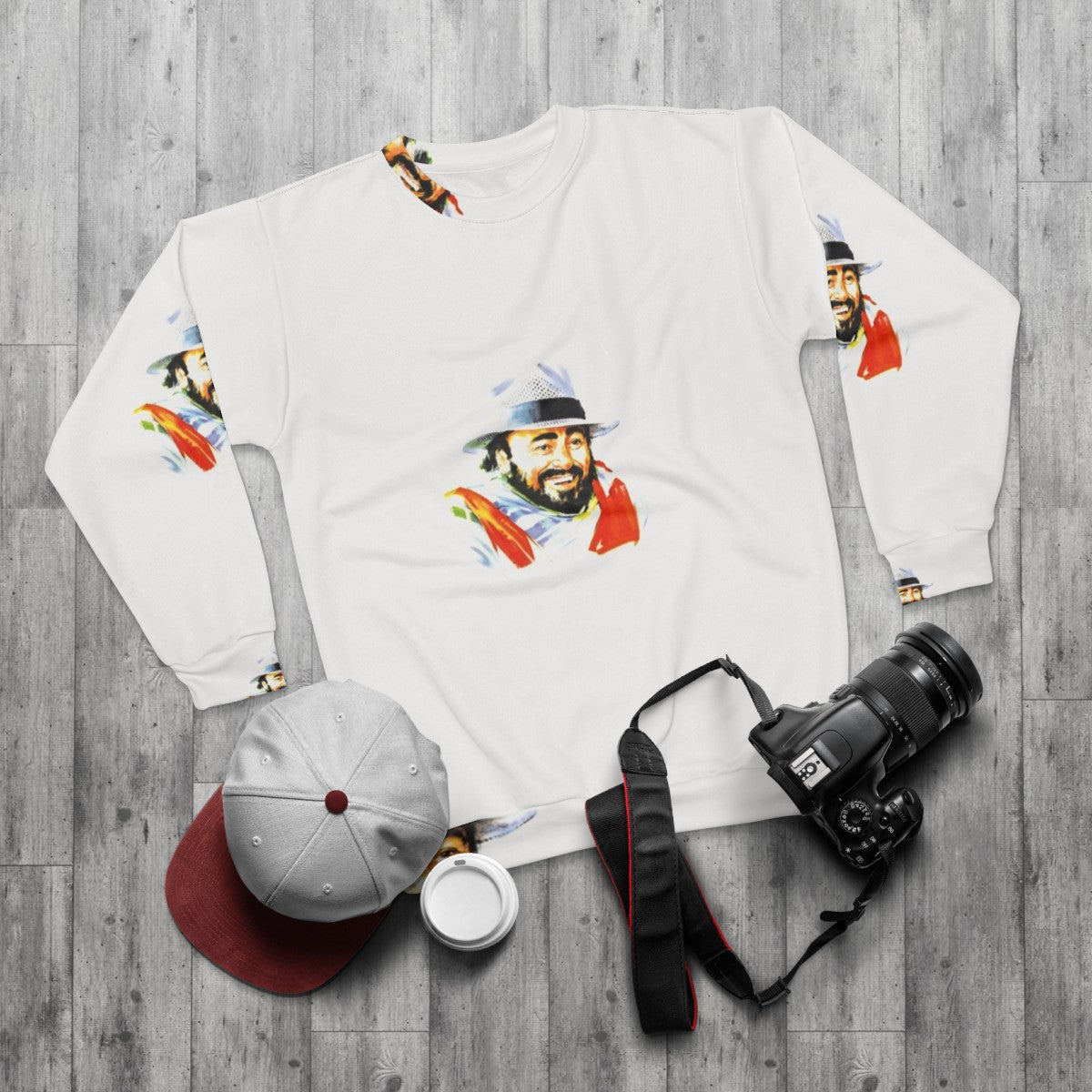 Luciano Pavarotti "The Three Tenors" Opera & Classical Music Sweatshirt - flat lay