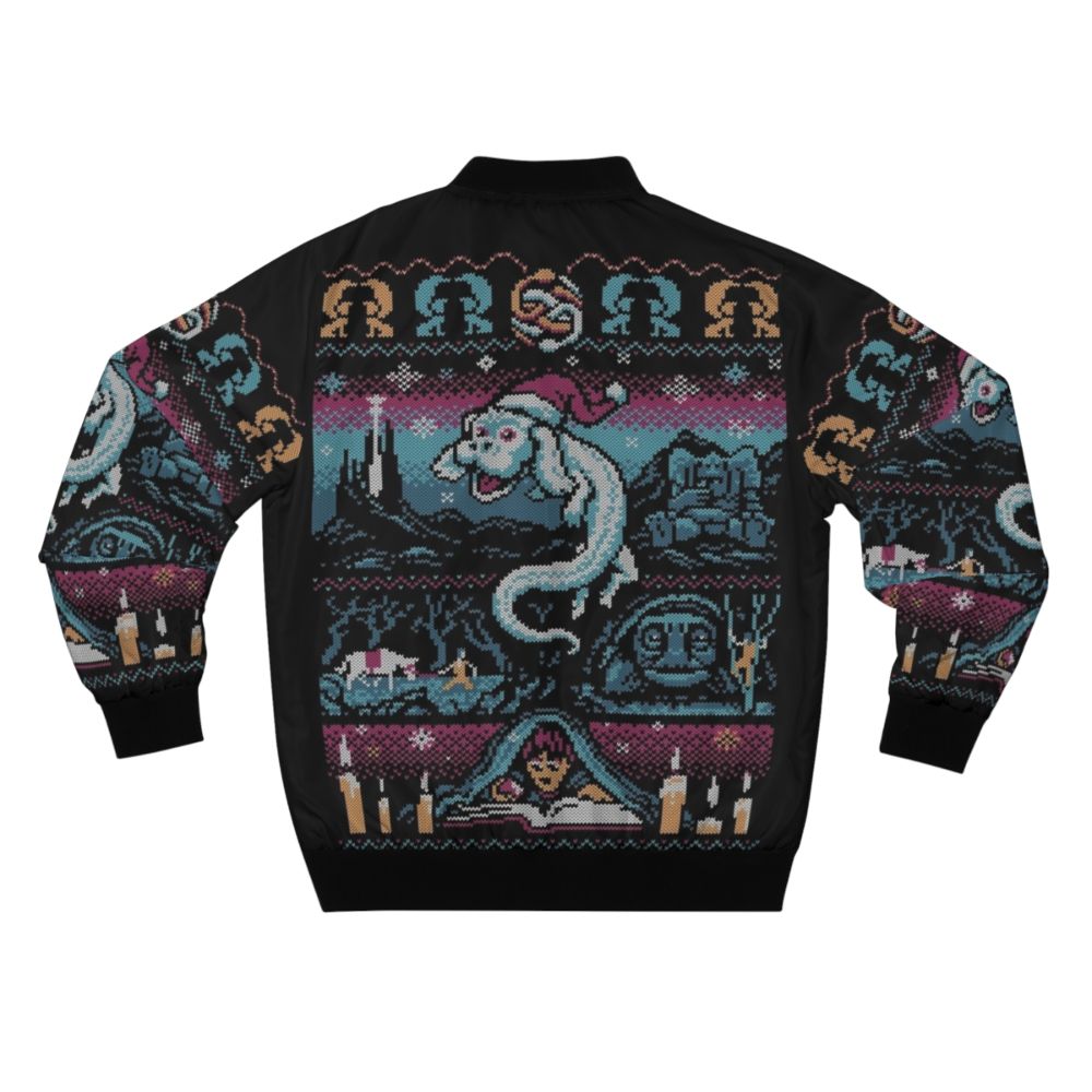 Neverending Story Fantasy Christmas Bomber Jacket featuring Falcor and Atreyu - Back