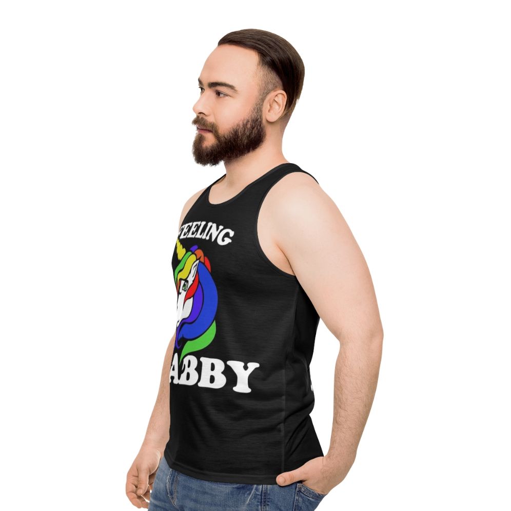 Feeling Stabby Unisex Retro Rainbow Unicorn Tank Top - men side