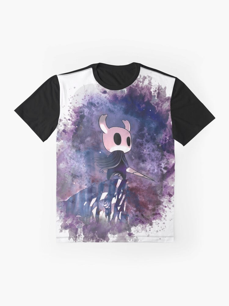 Hollow Knight graphic t-shirt featuring the protagonist of the popular indie video game - Flat lay