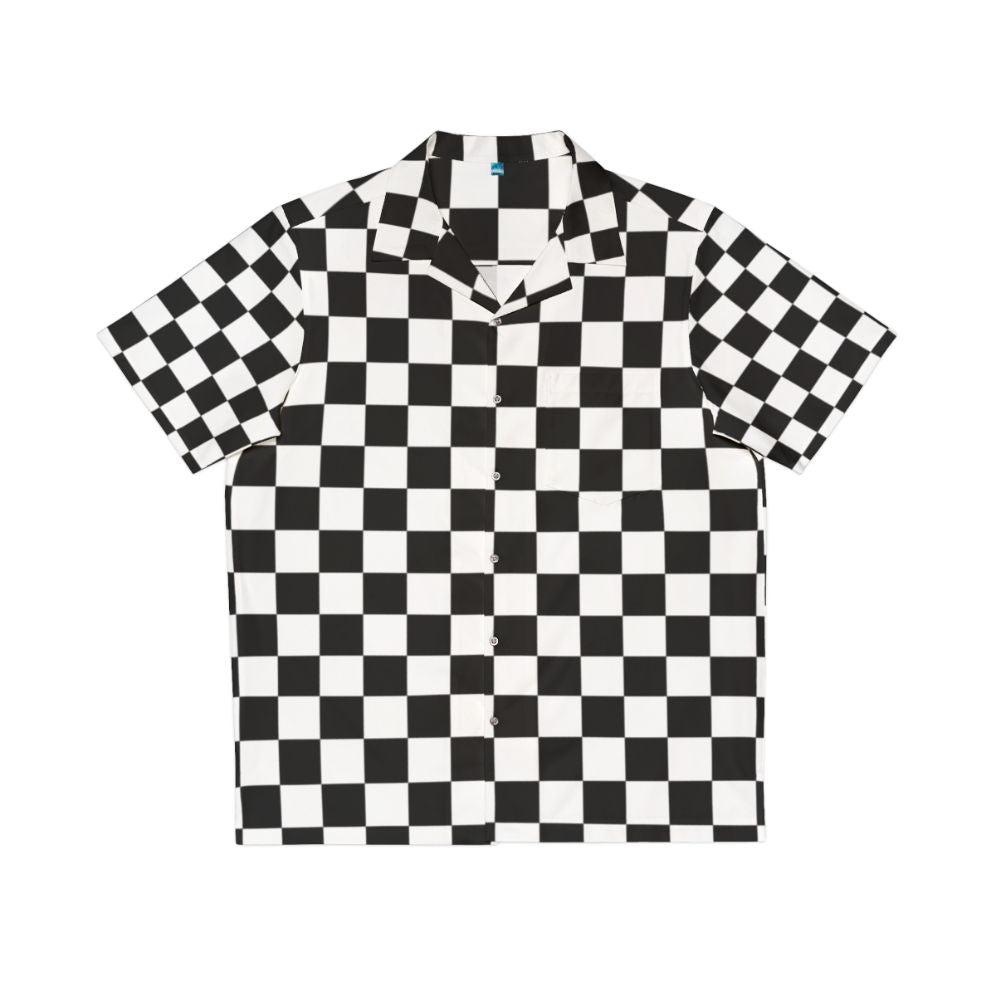 Black and white checkerboard pattern Hawaiian shirt