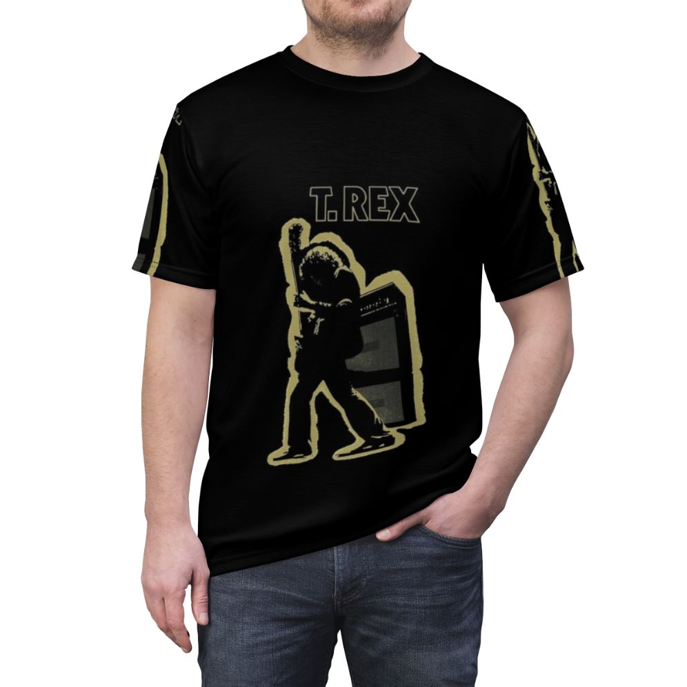 Retro Electric Warrior T-Shirt featuring a vintage-inspired graphic design with T. Rex and glam rock influences - men front