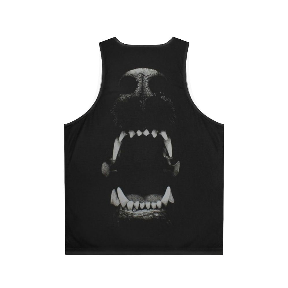 Unisex tank top featuring a dog teeth pattern in black and white - Back