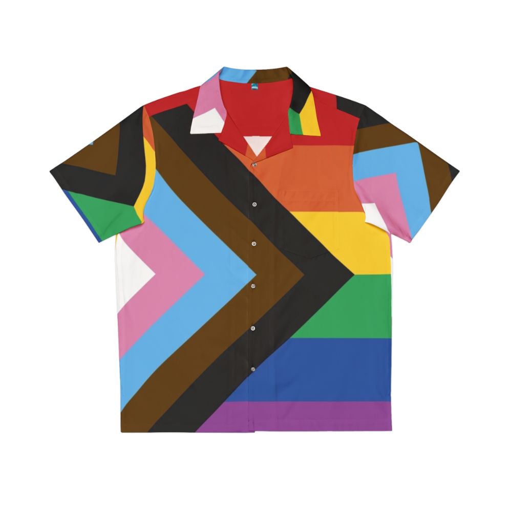 Progress Pride Flag Hawaiian Shirt with Inclusive Rainbow Design