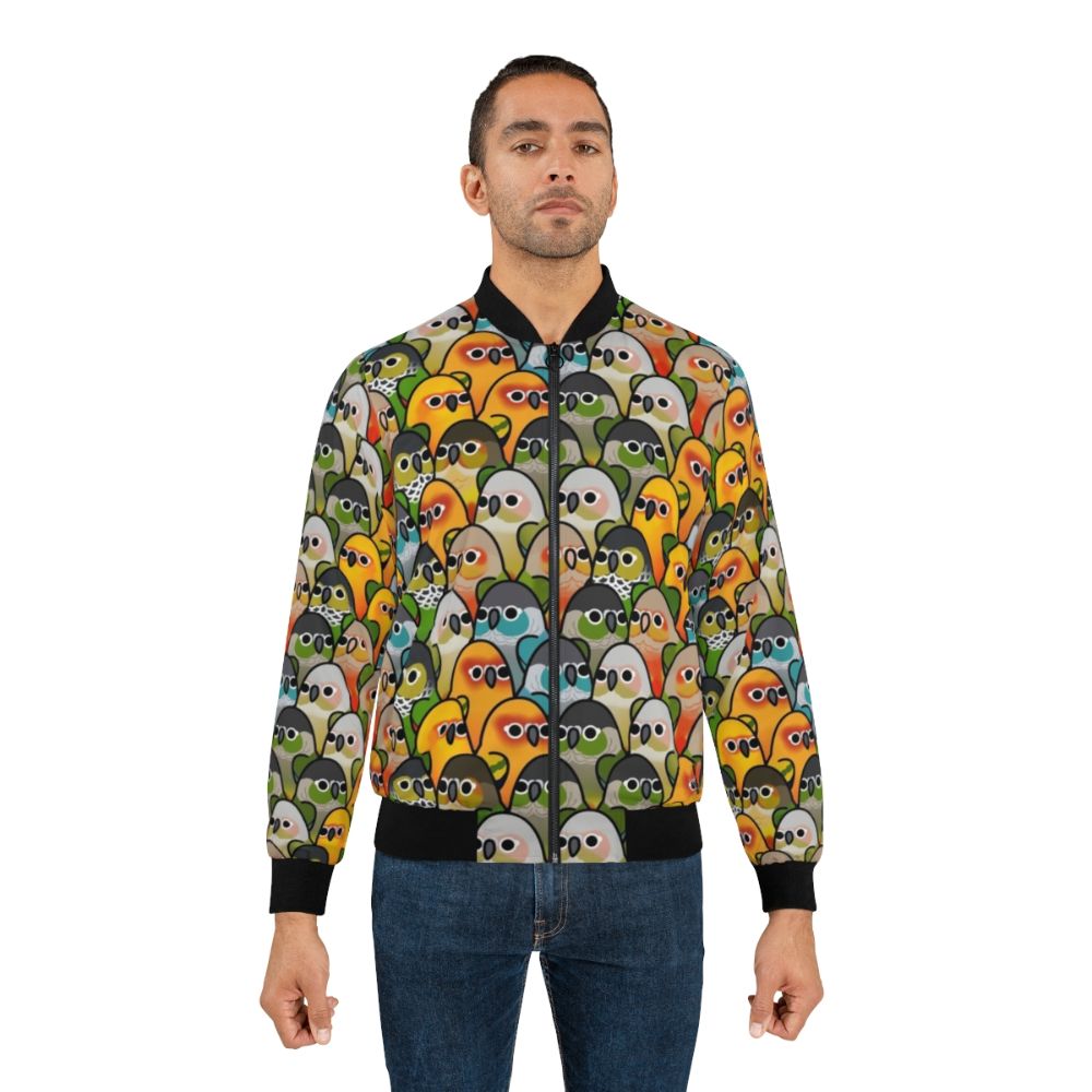 Conure Squad Bomber Jacket with Colorful Bird Designs - Lifestyle