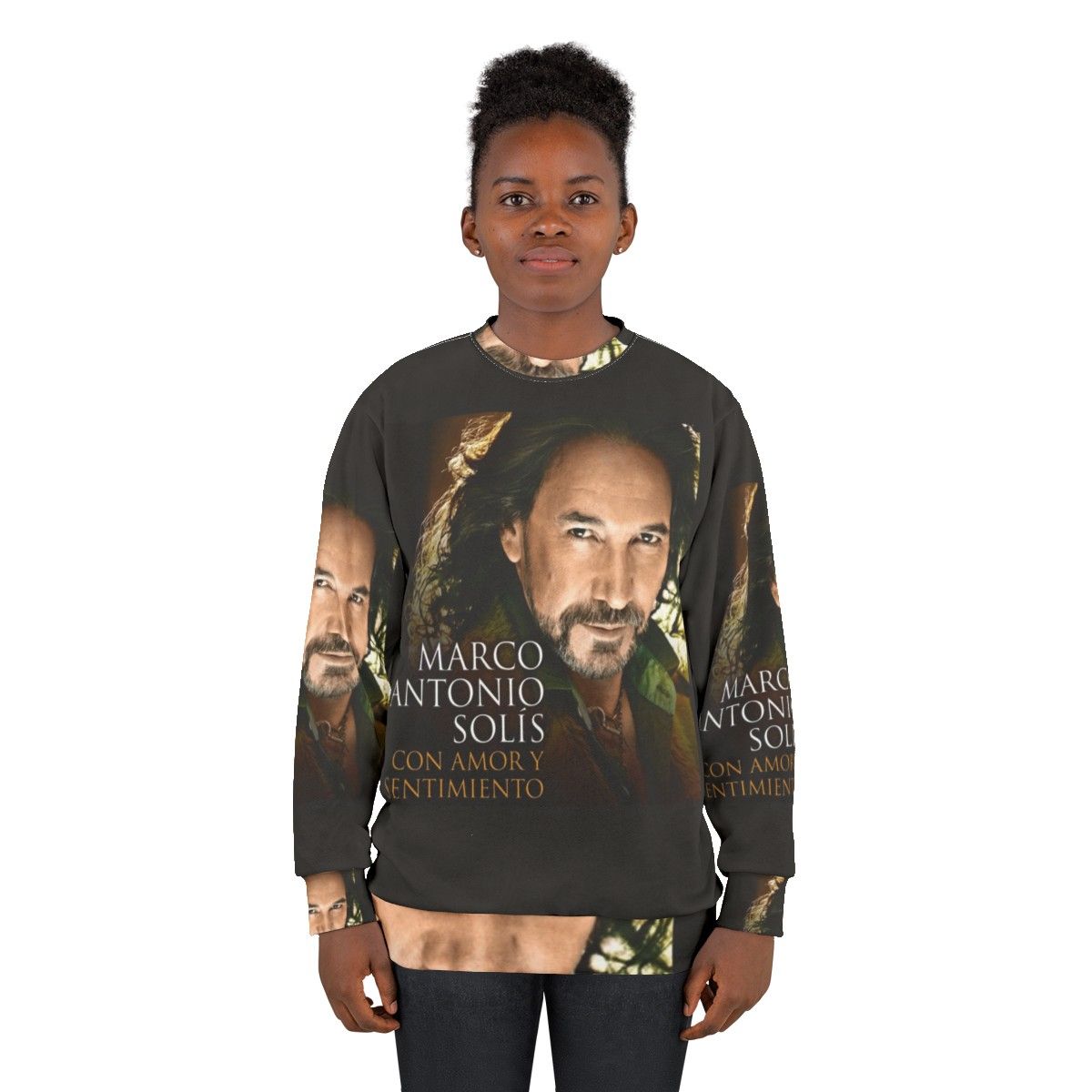 El Buki Loteria Card Sweatshirt featuring iconic Hispanic music artist Marco Antonio Solis - women