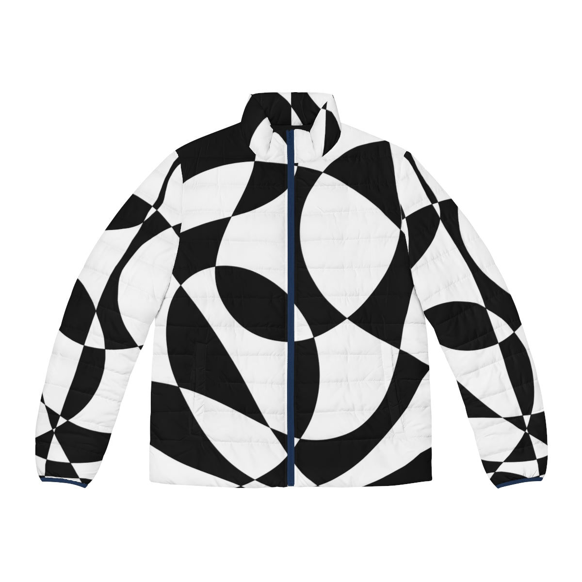 Vintage 1960s puffer jacket with abstract black and white geometric pattern