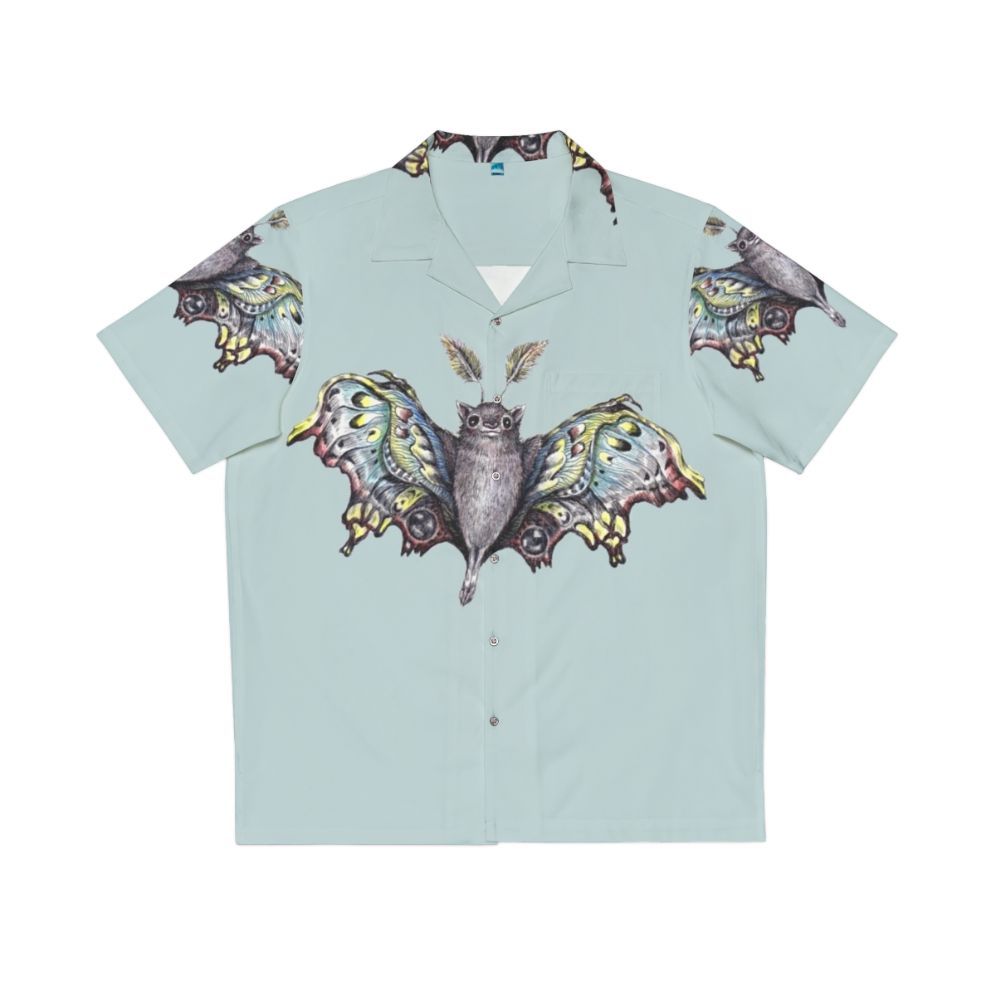 Butterbat Hawaiian shirt with fantasy creature inspired floral print