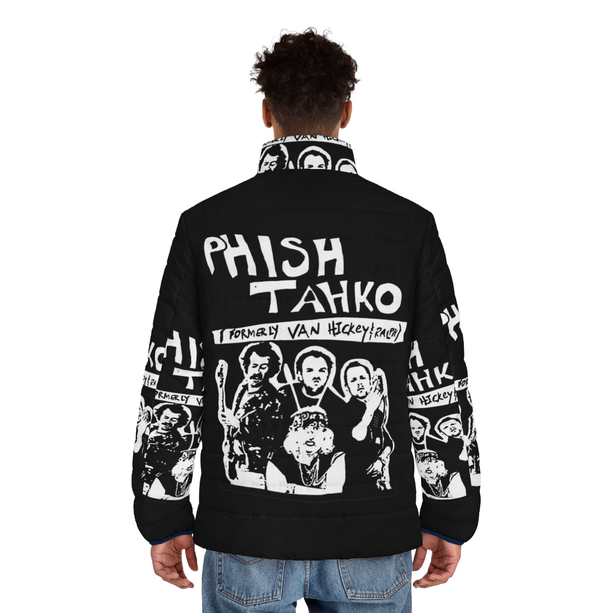 Stylish Phish puffer jacket featuring the band's iconic Tahko poster design - men back