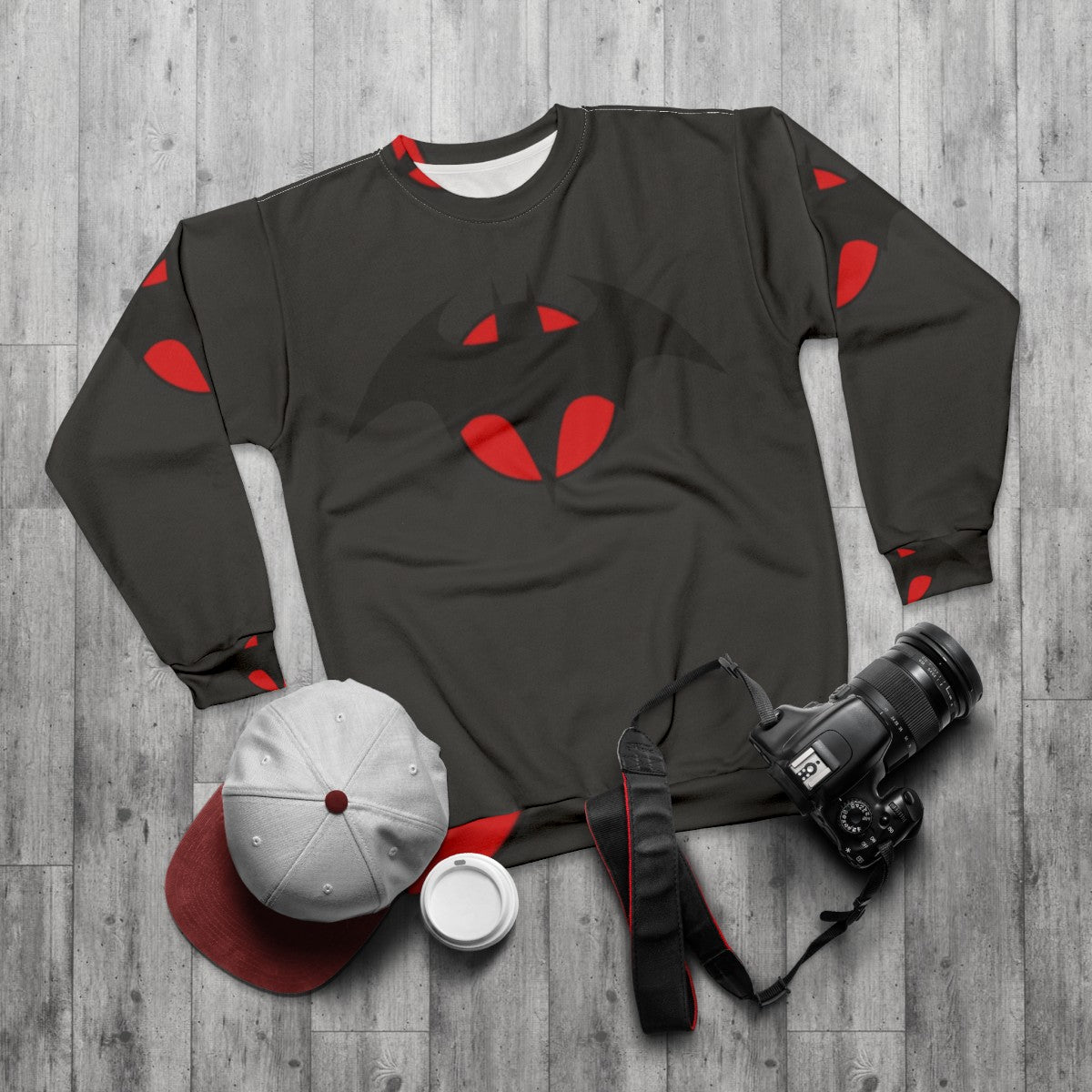 Robert Pattinson Batman Sweatshirt with Bat Symbol - flat lay