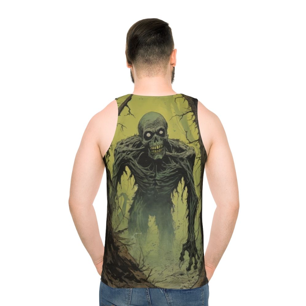 Zombie Stalker Unisex Tank Top with Haunting Illustration - men back