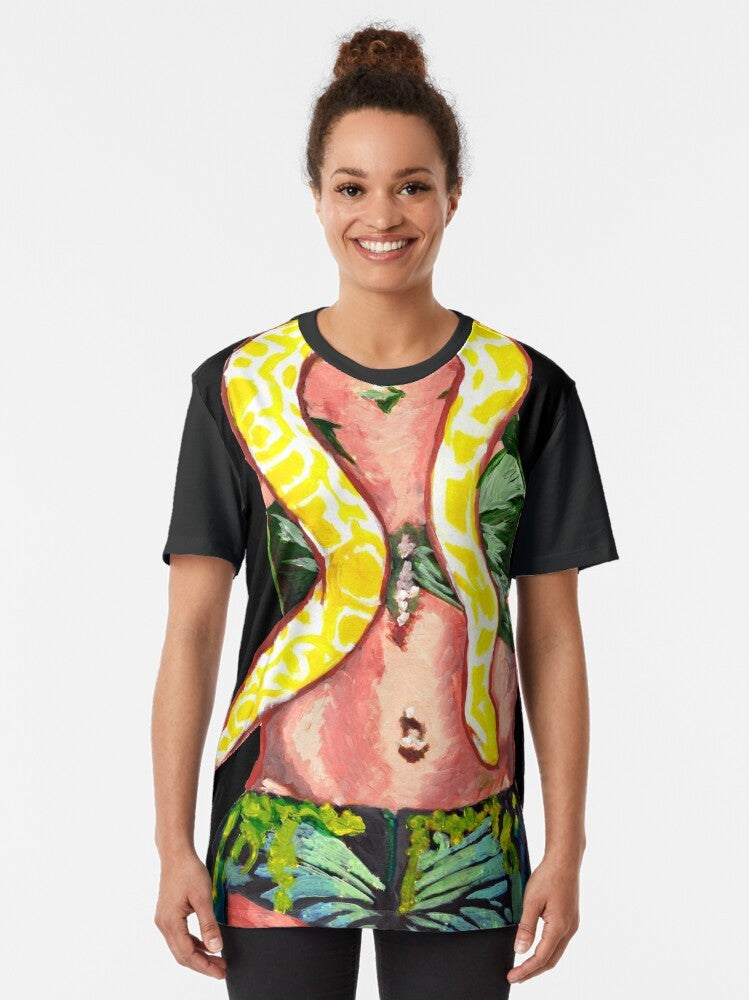 90s-inspired snake graphic t-shirt with pop culture design - Women