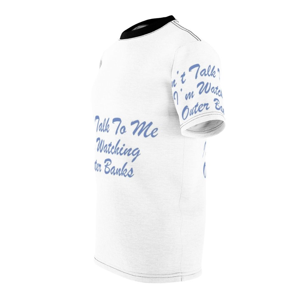 Outer Banks inspired AOP t-shirt featuring the text "Don't Talk to Me, I'm Watching Outer Banks" - men left