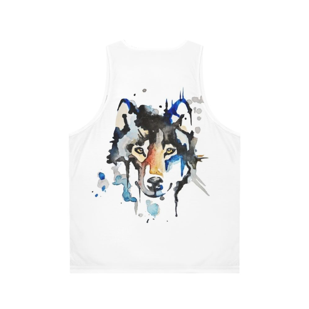 Watercolor wolf design on unisex tank top - Back