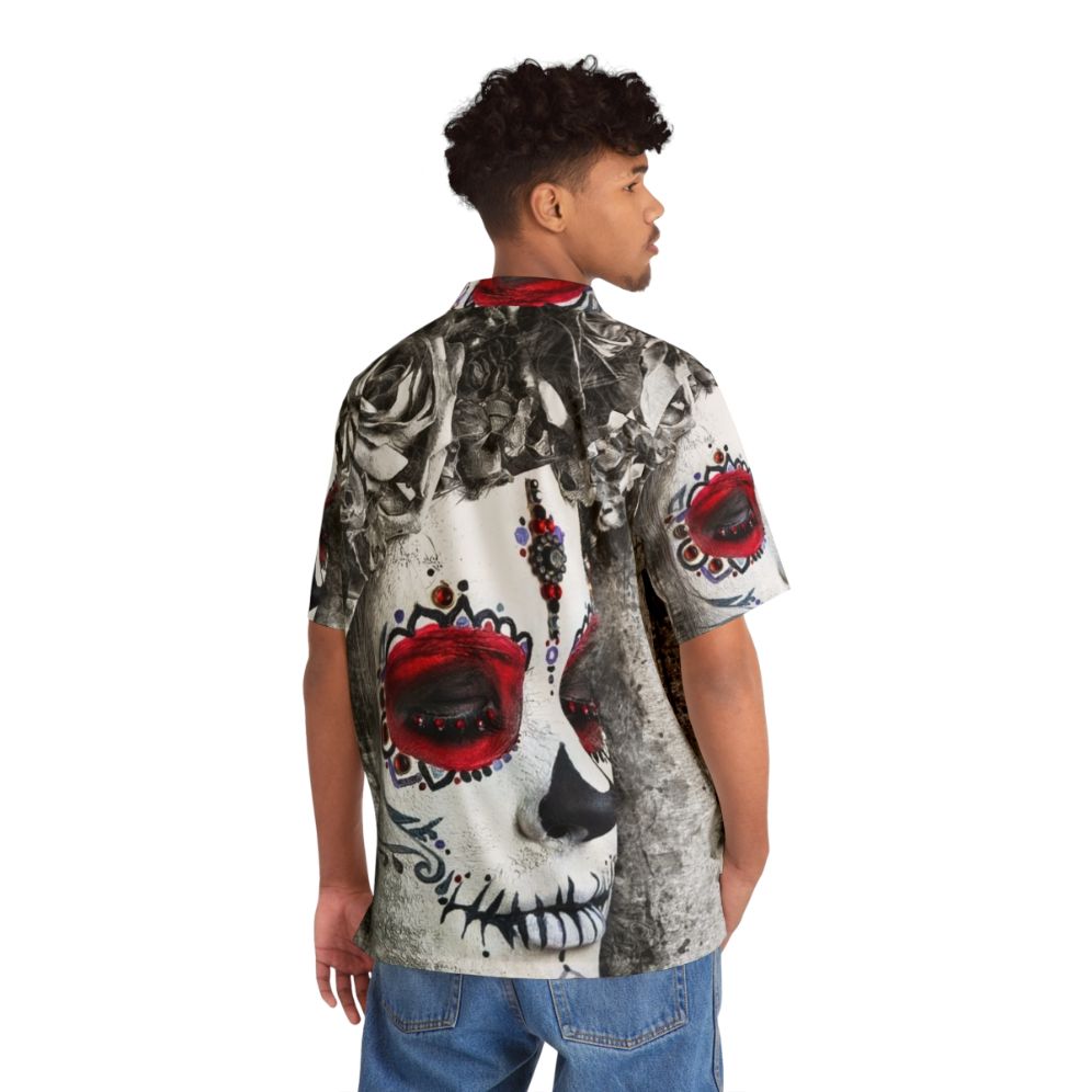 Catrina Boho Queen Hawaiian Shirt featuring a vibrant sugar skull and floral watercolor design - People Back