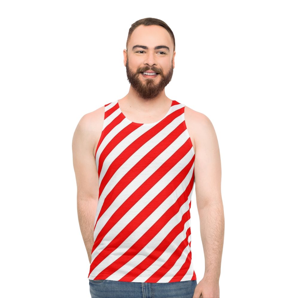 Unisex tank top with red and white diagonal stripes - men