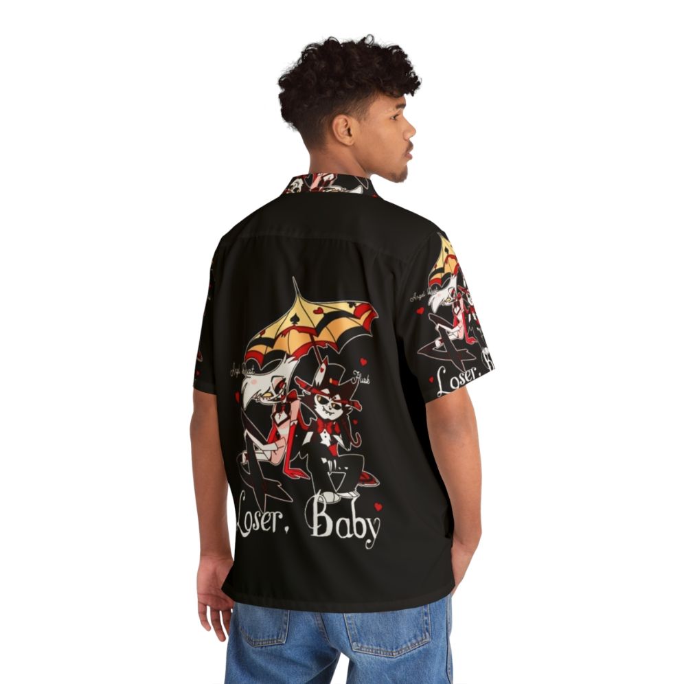 Hazbin Hotel Angel Dust and Husk demon characters on a vibrant Hawaiian shirt - People Back