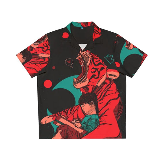 Tiger and girl fantasy design on Hawaiian shirt