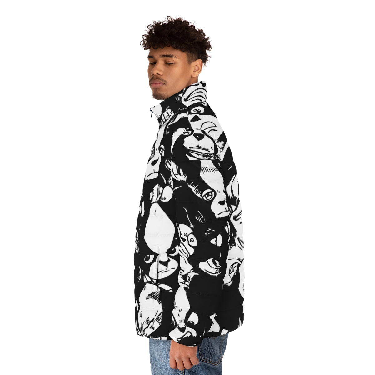 Iggy puffer jacket with JoJo's Bizarre Adventure anime design - men side left