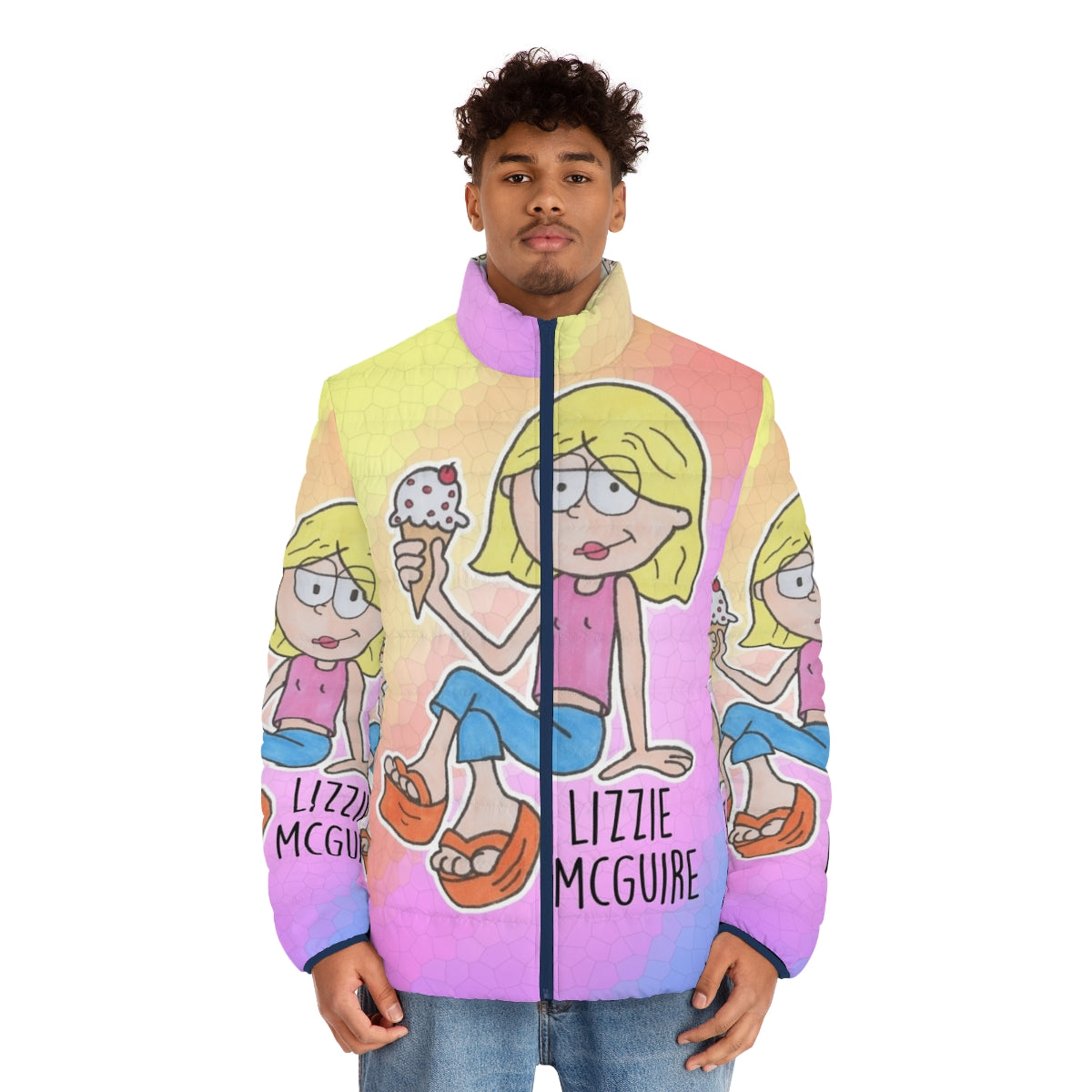 Lizzie McGuire Puffer Jacket with Cartoon Characters - men front