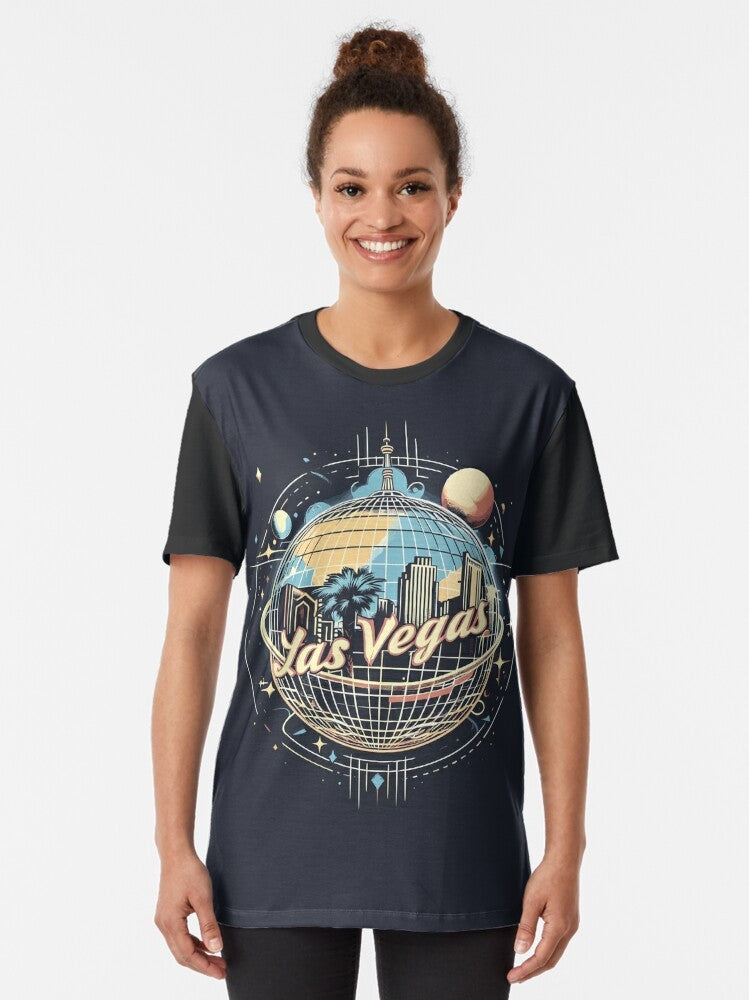 Sphere Las Vegas graphic t-shirt featuring a colorful, immersive design representing the ultimate entertainment experience in Las Vegas. - Women