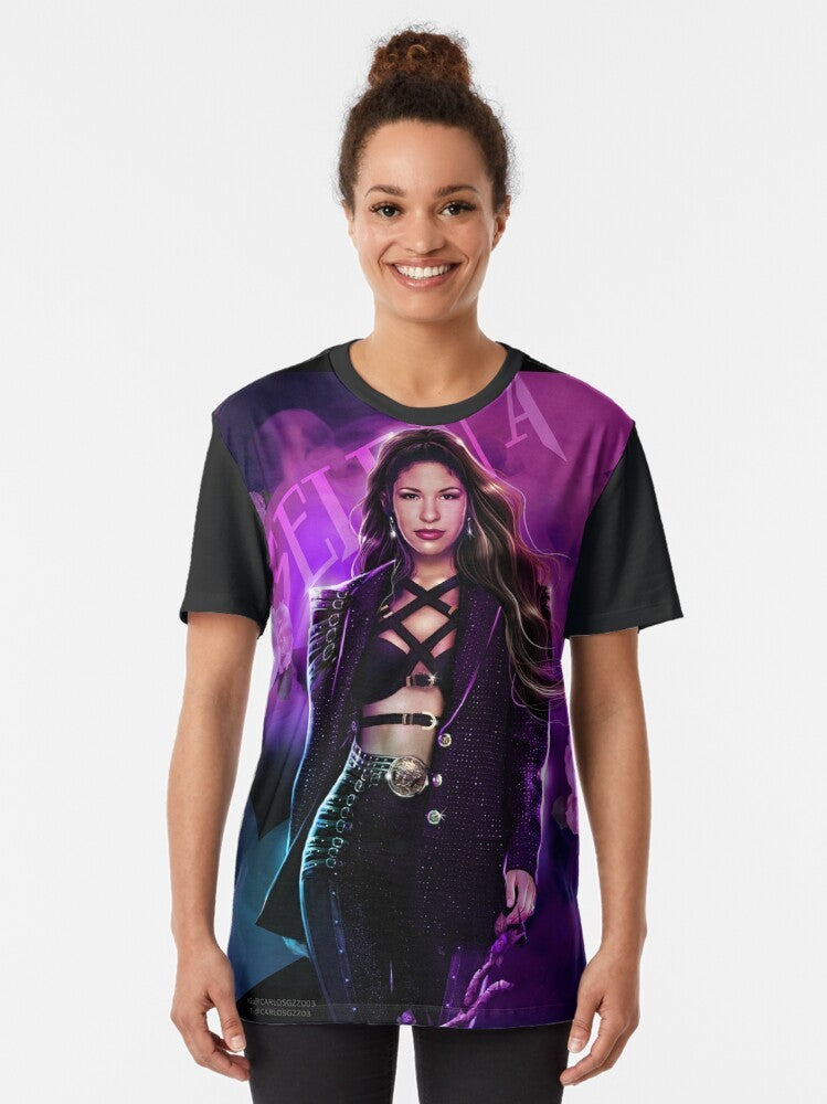 Purple graphic t-shirt with stylish design - Women