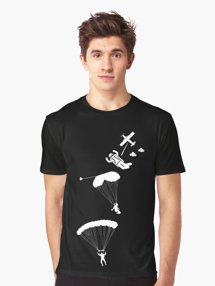 Skydiving graphic t-shirt featuring a bold design and text about the excitement of skydiving - Men