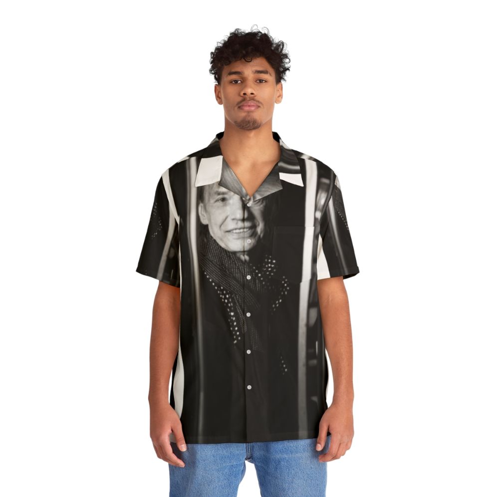 Black and White Portrait Hawaiian Shirt featuring Music Artist Jean Louis Aubert - People Front