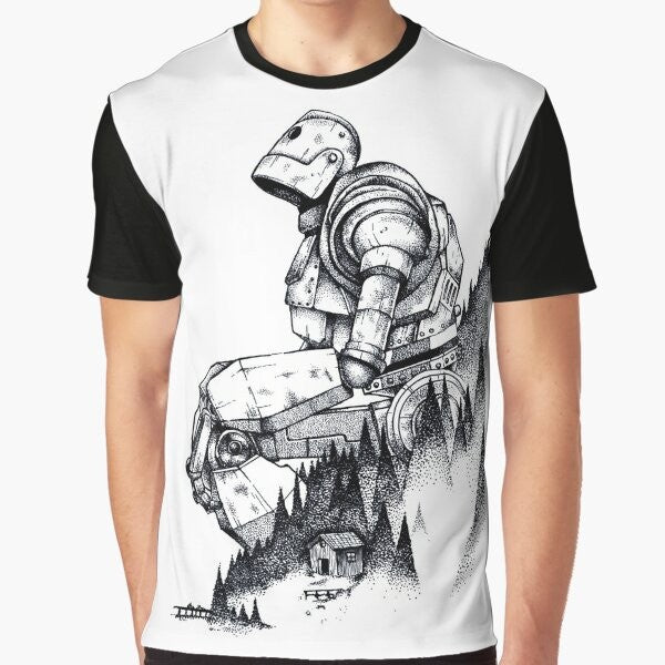 An Iron Giant cartoon character graphic on a t-shirt.