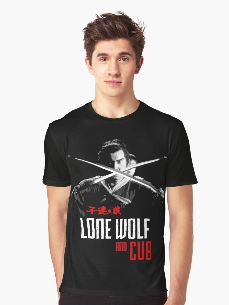 Lone Wolf and Cub Samurai Graphic T-Shirt, featuring iconic Japanese anime and cult film imagery - Men