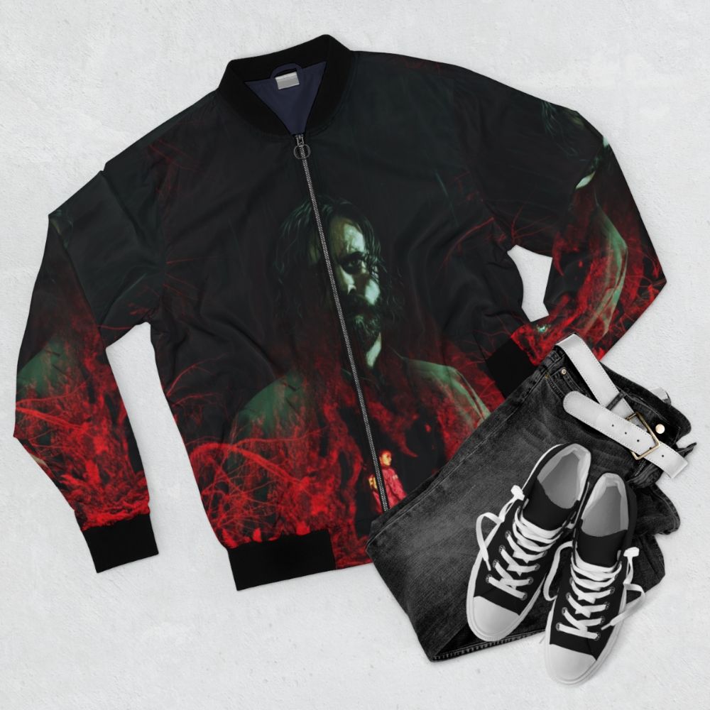 Alan Wake 2 Bomber Jacket - Featuring video game inspired artwork and design - Flat lay