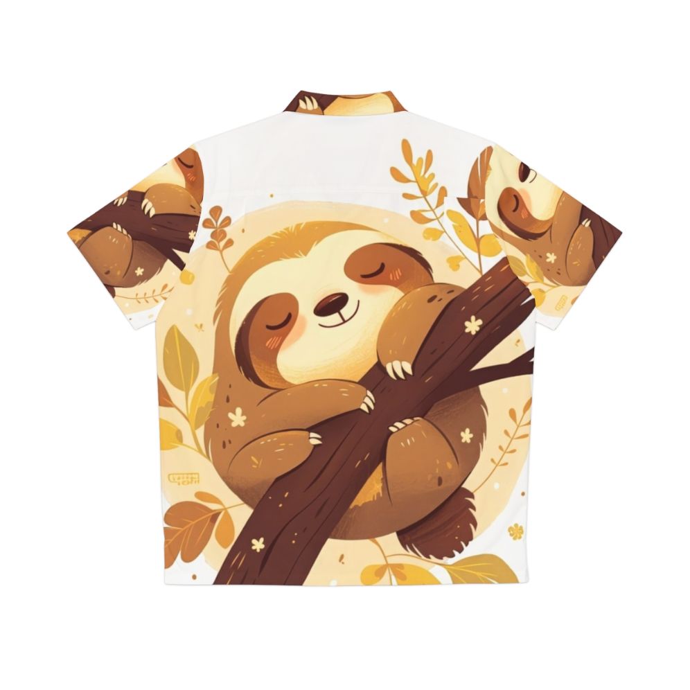 Cute cartoon sloth relaxing on tree branch wearing Hawaiian shirt - Back