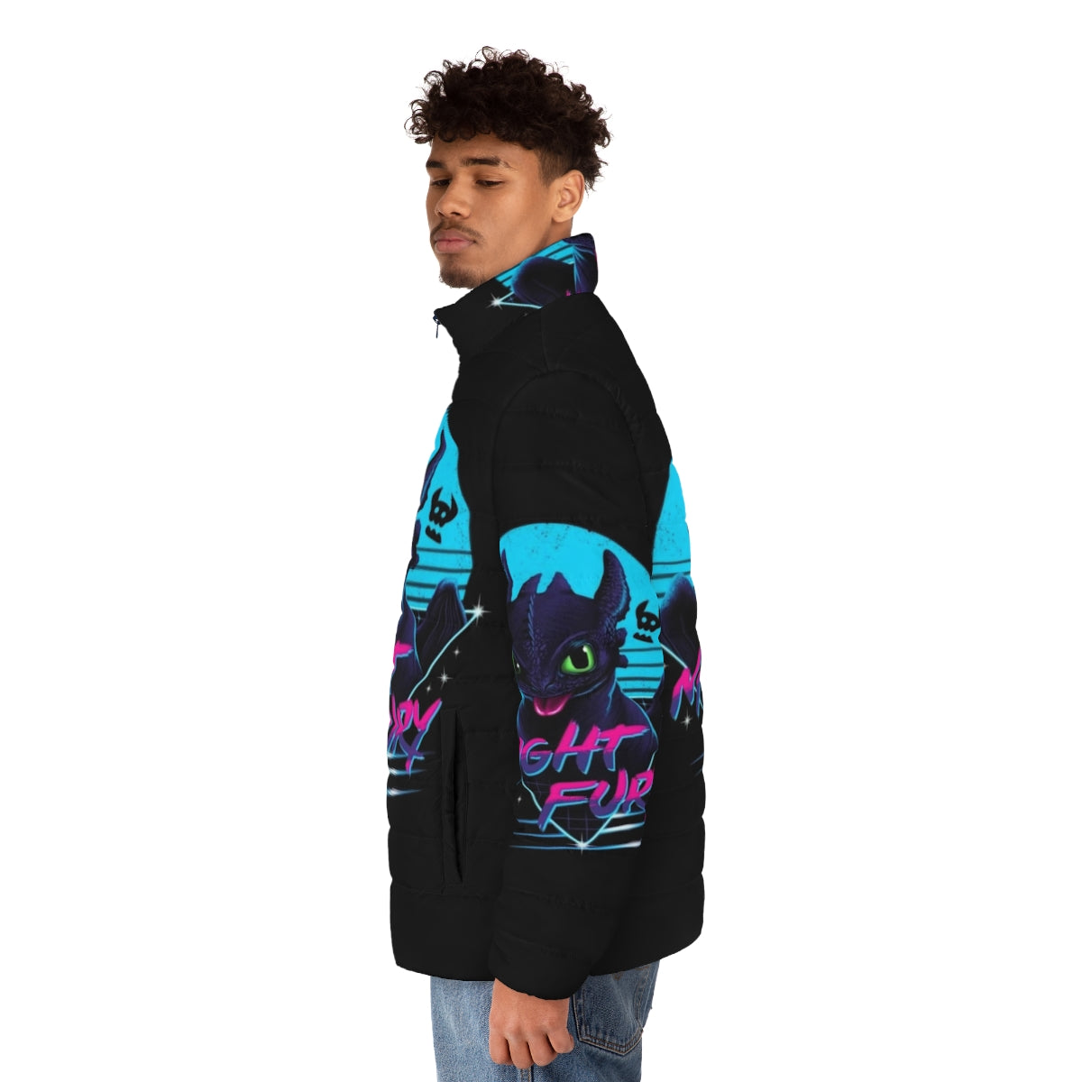 Toothless Night Fury Puffer Jacket - Cozy and Cute Dragon-Themed Outerwear - men side left