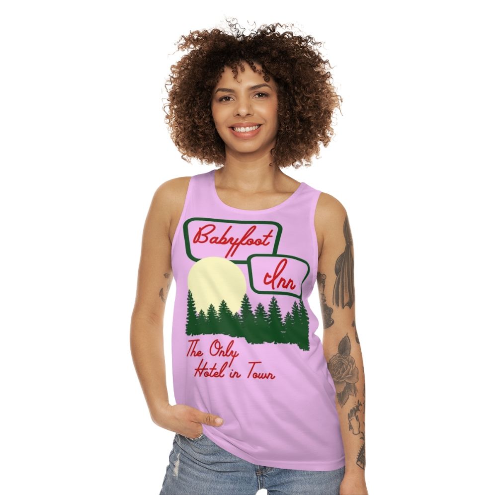 Vintage Unisex Babyfoot Inn Hotel Pink Tank Top - women