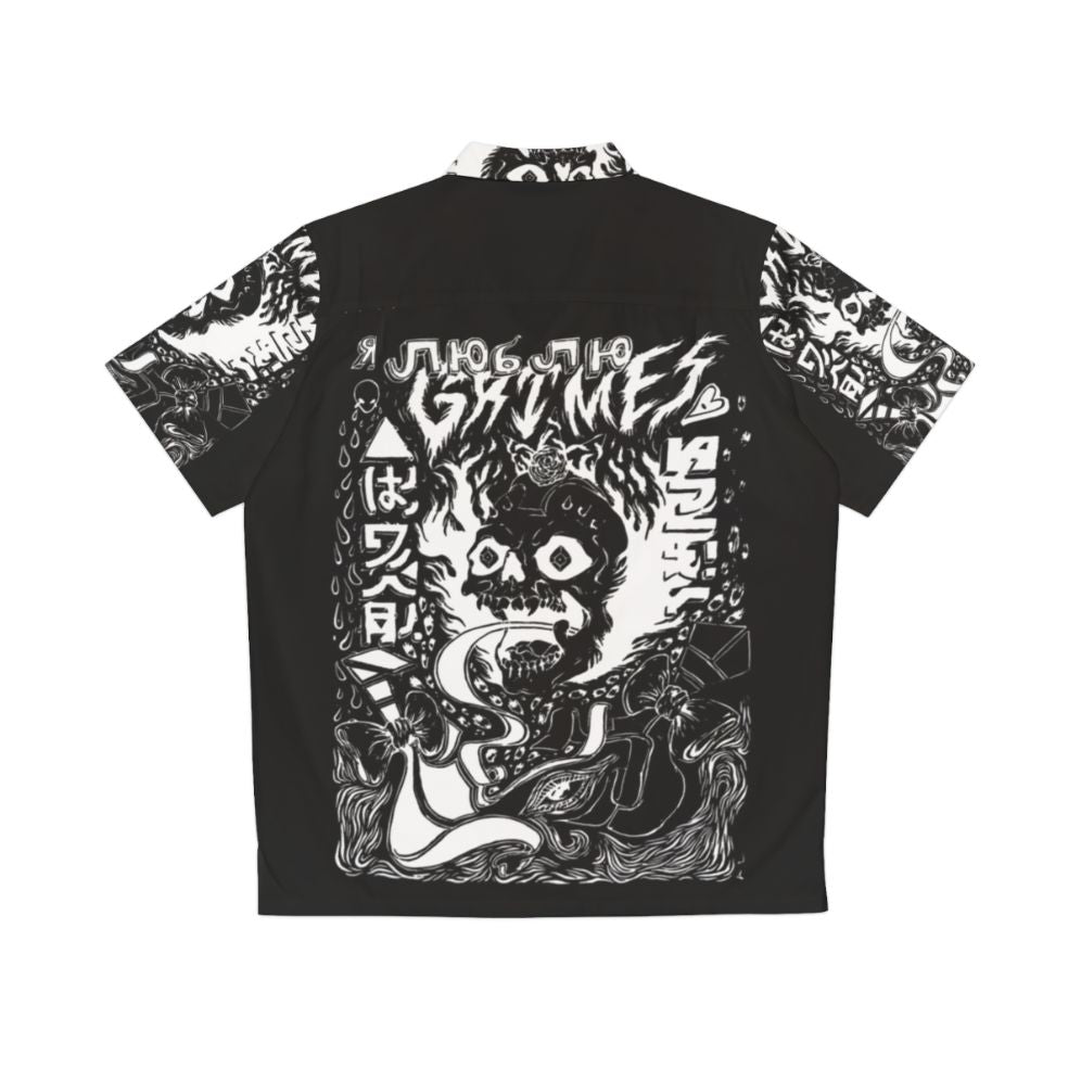 Grimes Visions Occult Hawaiian Shirt in Black and White Aesthetic - Back