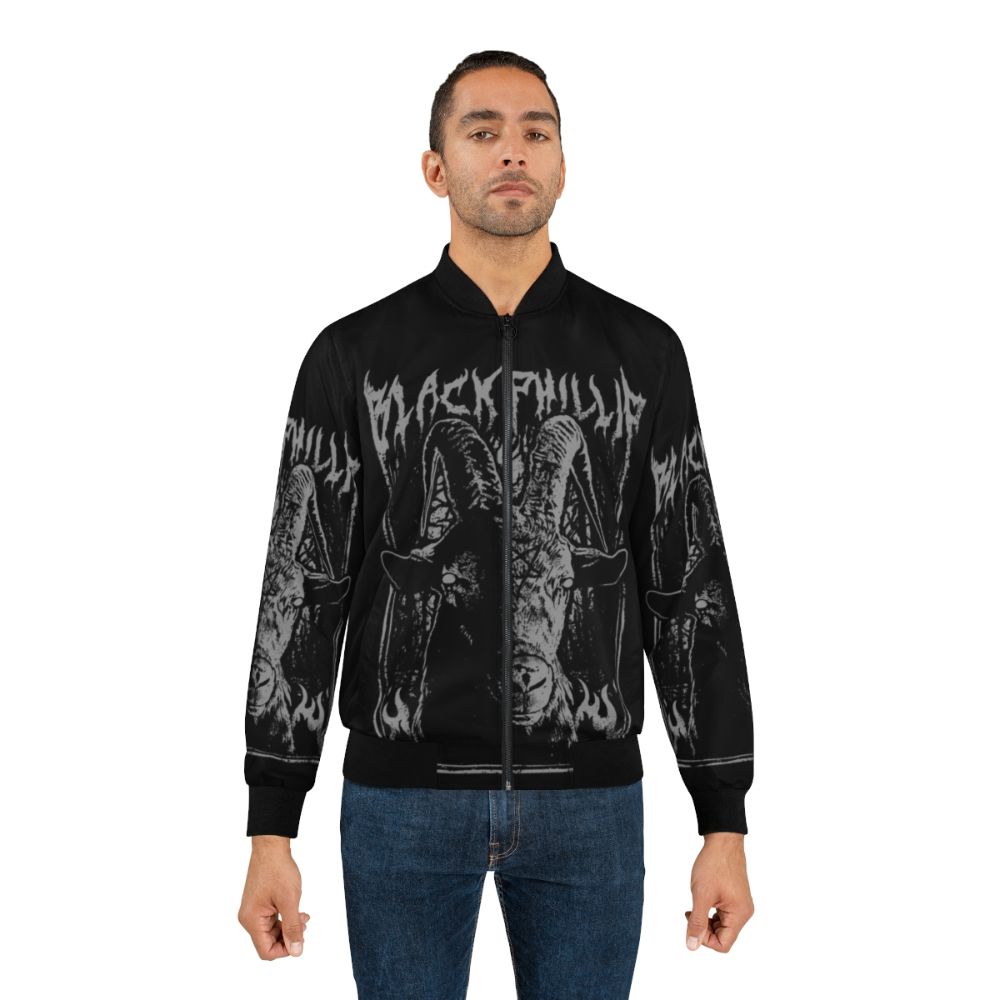 Black metal-inspired bomber jacket featuring 'The Witch' imagery and symbols - Lifestyle