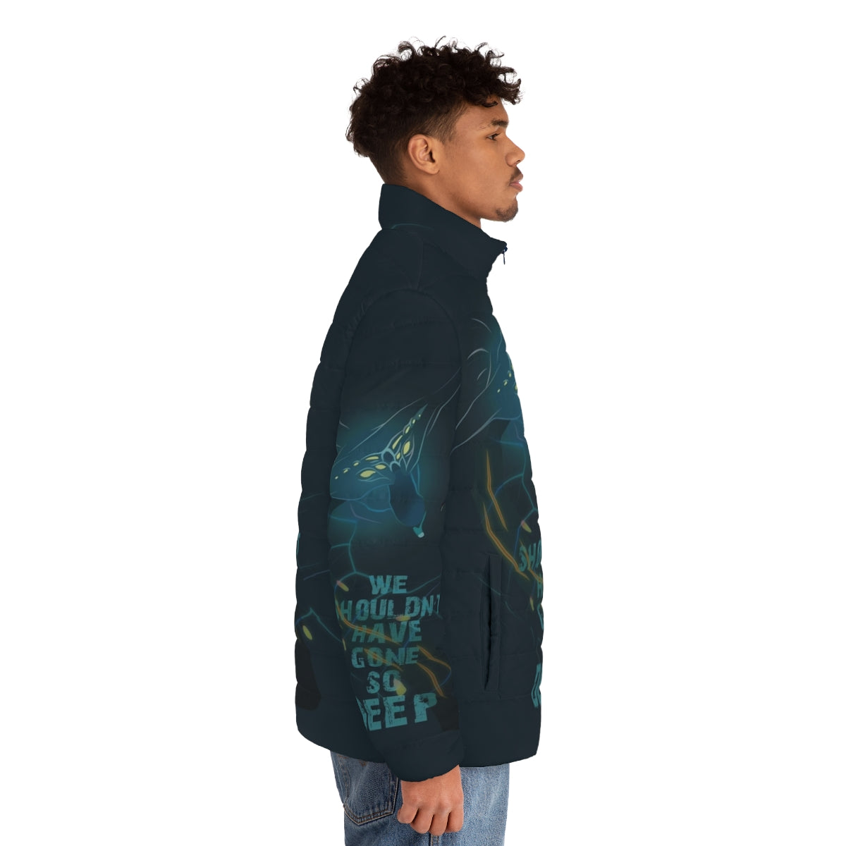 Degasi Regrets Subnautica Puffer Jacket featuring ocean alien monster - men side right