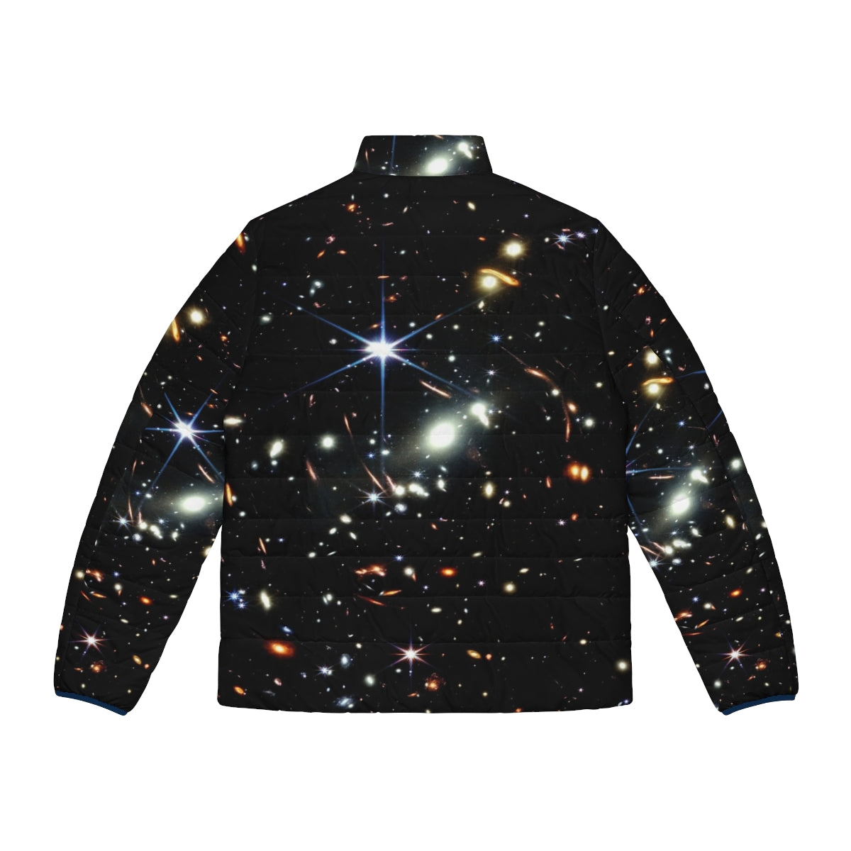 James Webb Telescope Deep Field Space Puffer Jacket featuring NASA technology and astrophysics discoveries - Back