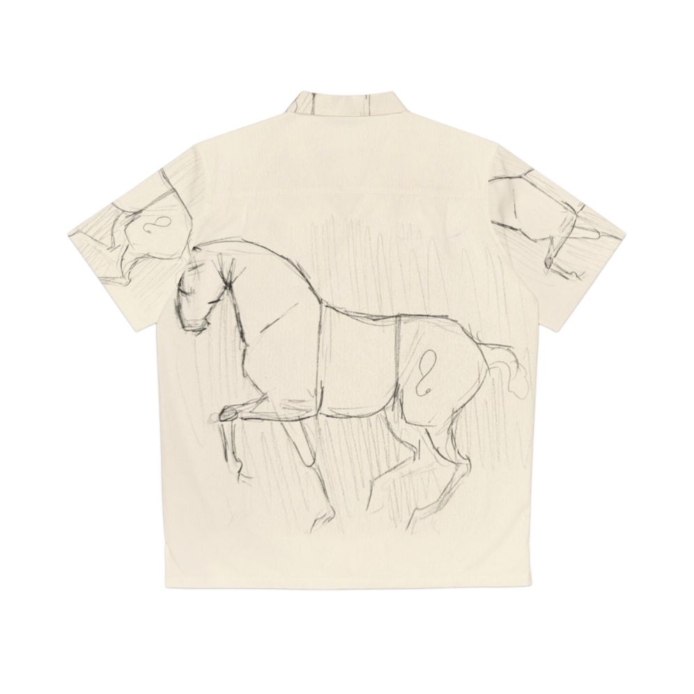 Dressage Horse Sketch Hawaiian Shirt featuring an artistic sketch of a horse - Back