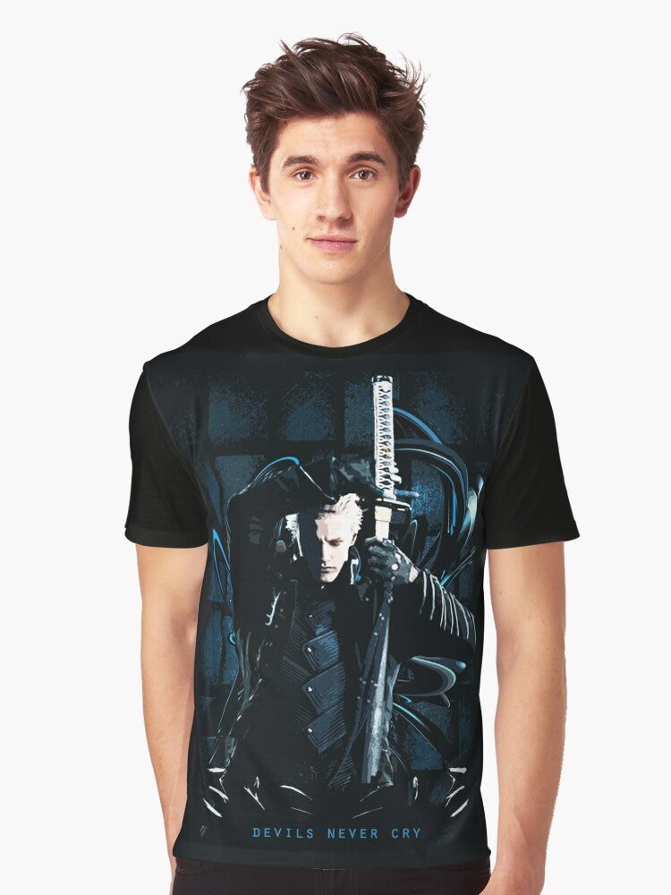 Devil Trigger graphic t-shirt for Devil May Cry fans featuring Dante and Vergil - Men